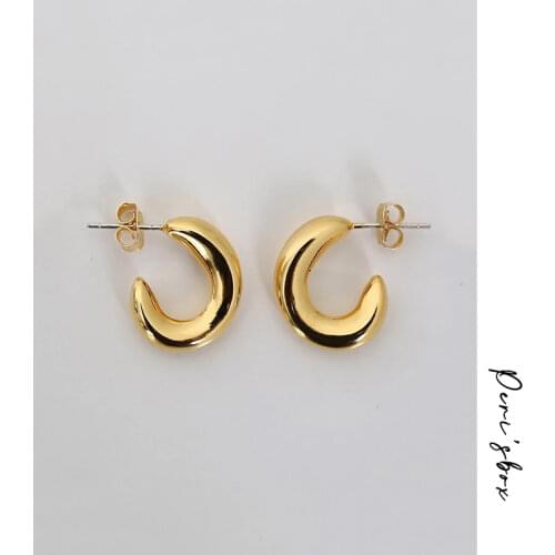 PerisBox Gold Silver Color C Shape Small Hoop Earrings Irregular Geometric Earrings for Women Minimalist Earrings Hoops Trendy