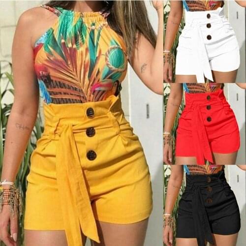 2019 Summer New Women Fashion Shorts Buttons Belted High Waist Shorts Sexy Short Pants Plus Size Pantalones Cortos Mujer S-5XL