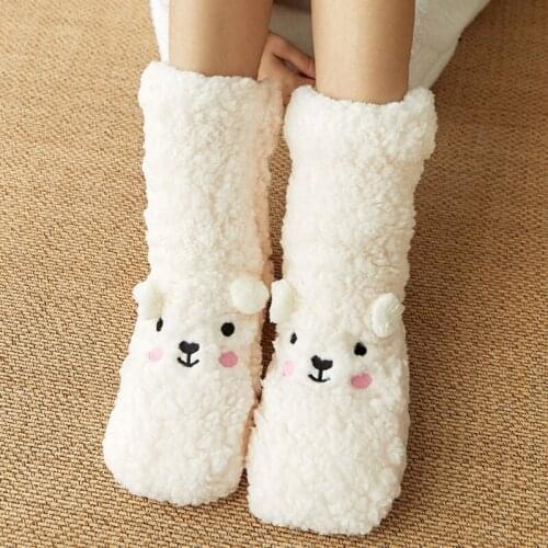 2021 Cute cartoon Sock Slippers Women Non-slip Warm Winter Plush Home Slippers Grils shoes Mid-calf Hosiery For House