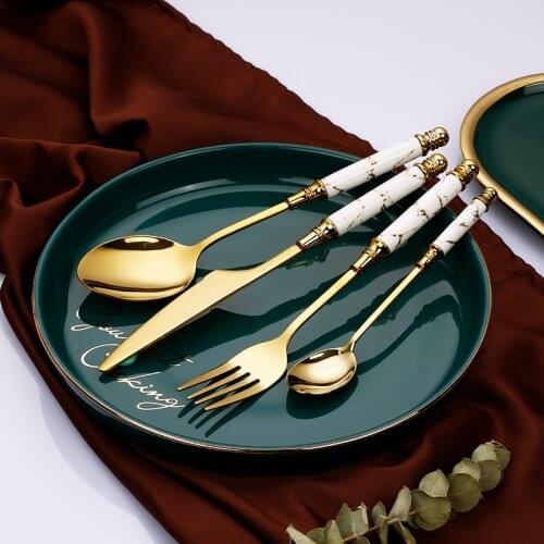 Stainless Steel Dinnerware Set Ceramic Handle Cutlery Set Dessert Cake Fork Tea Coffee Spoon And Fork Set Kitchen Tableware Tool