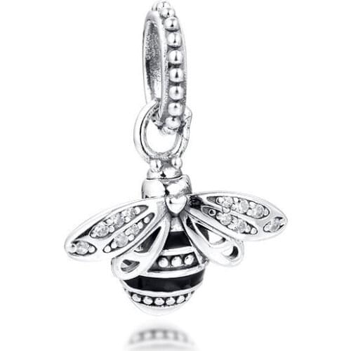 Sparkling Queen Bee Pendant DIY Jewellery Fit Charm Bracelet Femme Crystal Beads for Jewelry Making 925 Sterling Silver Charms
