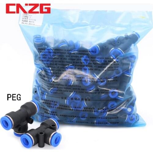 100pcs/50pcs PEG Pneumatic Fitting Reducing Unequ Tee T Type 3-Way Slip Lock Air Pipe 4mm 6mm 8mm 6mm-8mm 10-6mm Quick Push Into