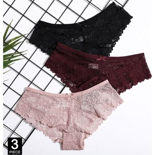 Panties for Woman Underwear Sexy Lace Breathable Female Panty Transparent Brief Girl Underpants Set M-XXL 3 Pcs/lot Dropshipping