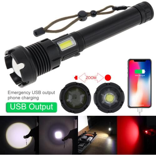 SecurityIng 3 in 1 LED Tactical Flashlight USB Rechargeable IPX6 Waterproof Torch with Cob Sidelight Zoomable Handheld Flashligh