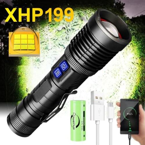 CREE XHP99 Tactical Flashlight Led Powerful Flash Light 18650 USB Rechargeable Battery Torch Light IPX4 Portable Fishing Lantern