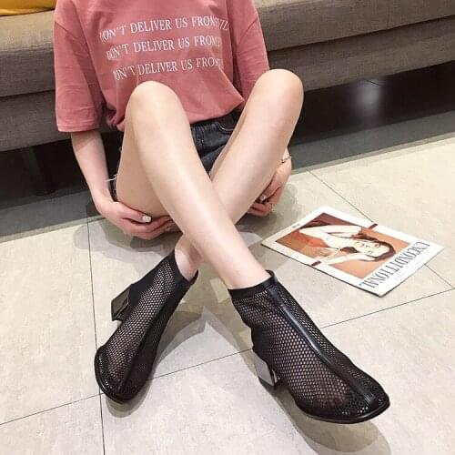 Womens Shoes Martin Boots 2020 Summer Sexy Mesh Hollow Out Breathable Thin Round Toe Back Zip Boots Sandals