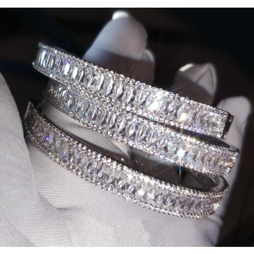 Baguette cut Diamond Bangle Trendy 925 Sterling Silver Party Engagement bangles Bracelets for women Bridal wedding accessaries