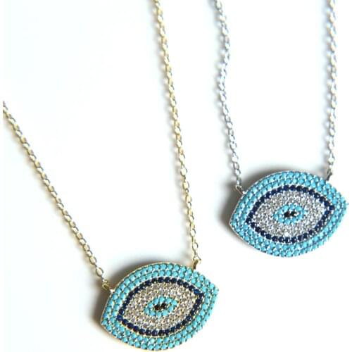 2018 European fashion style gold color blue eye silver necklace 925 sterling silver pendant for womens