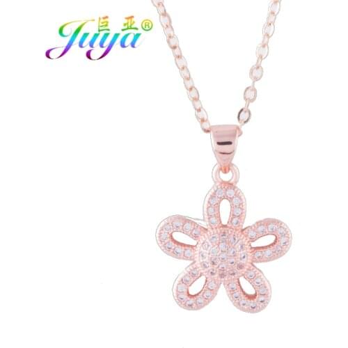 Juya 2019 New Design Fashion Necklace Micro Pave Zircon Sun Flower Maple Leaf Pendant Necklace For Women Wedding Jewelry Gift