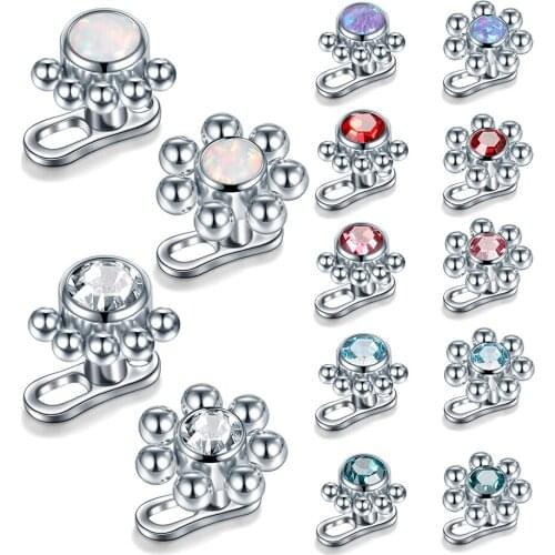 1Set Flower Dermal Anchor Top Piercings CZ Crystal Micro Dermal Piercings Surface Piercing Implants Body Jewelry Kits