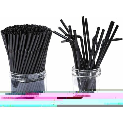 100PC Black Disposable Plastic Straws Long Cocktail Drinking Straws Flexible Straws For Banquet Bar Drinks Party Accessories