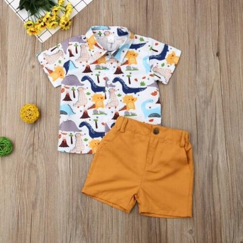 2020 Cute Toddler Kids Baby Boys Summer Short Sleeve Casual Tops Dinosaur Print T-shirt +Pants Shorts Outfits Clothes