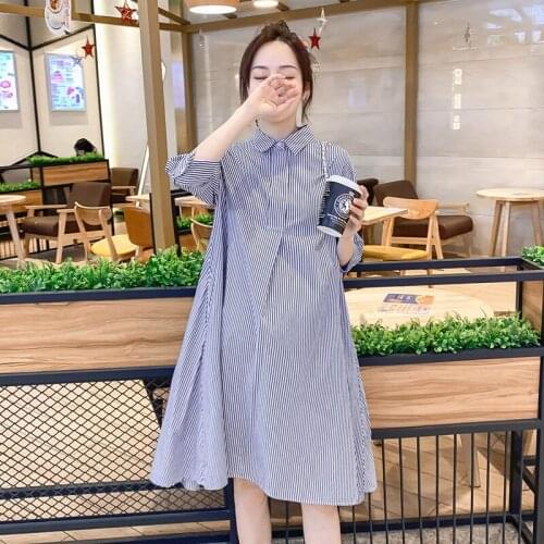 2021 New Arrive Summer Maternity Dress Woman Casual Striped Large Size Dresses Pregnant Woman Clothing MD-02933