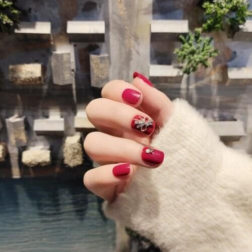 24pcs Short Flower-De-Luce Floral Nail Extension Patch False Nail Set Waterproof Nail Art Supplies With Glue SANA889