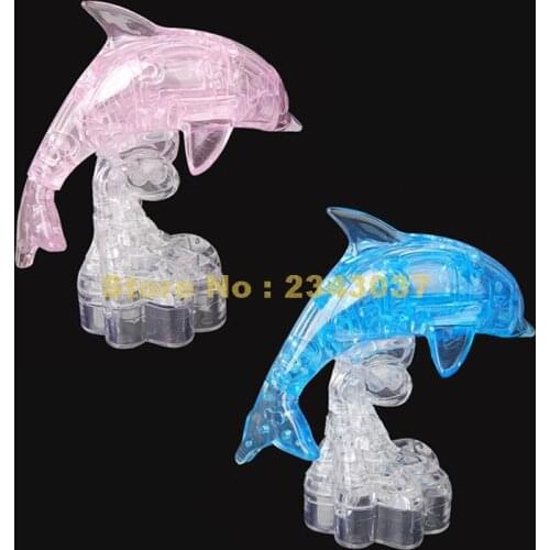 Pink Blue Dolphins Animal 3d Crystal Puzzle Diy Educational Toy