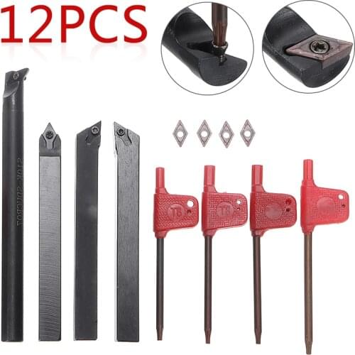 4Pcs DCMT0702 Carbide Inserts + 4Pcs 10mm Shank Boring Bar Turning Tool Holder with Wrenches For CNC Lathe Turning Cutting Tools