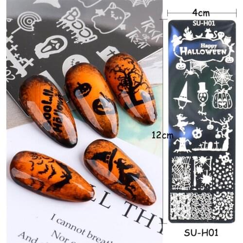 7 Pcs Halloween Nail Stencils Stainless Steel Nail Stamping Plate Transfer Templates Stickers Nail Sticker накладные ногти Nails