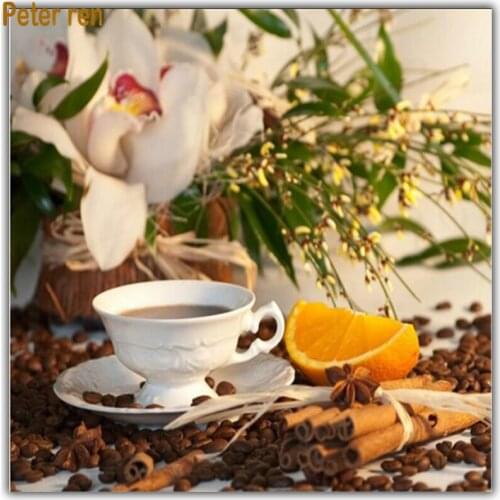 Peter ren Diy Diamond painting cross stitch Fruit tray round\square diamond mosaic Full embroidery home decor Coffee cup oranges