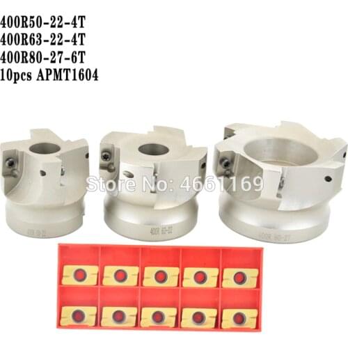 BAP400R 50 22 4T BAP 400R 63 22 4T BAP 400R 80 27 6T Flute Face End Mill Flat Cutter +10pcs APMT1604PDER Carbide Inserts