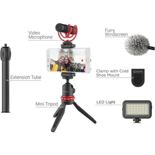 BOYA BY-VG350 BY-VG330 BY VG330 350 Microphone Mic LED Light Tripod Phone Clip Holder Kit for Smartphone Vlog Live Studio Video