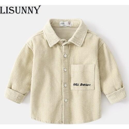 2021 Children Autumn Boys Shirts Tops Long Sleeve Kids Clothes Baby Tee Shirt Students Blouses Clothing Solid Corduroy 1T-6T