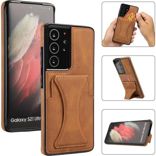 For Samsung Galaxy S21 S10 S20 Plus Ultra S10E S20 FE Case Luxury Slim Fit Premium Leather Card Slots Shockproof Kickstand Cover