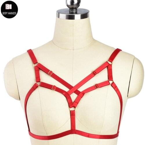 Women Sexy Body Harness Fetish Pole Dance Rave Wear Elastic Adjust Bondage Body Cage Bra Lingerie Harness Gothic Shoulder Belt