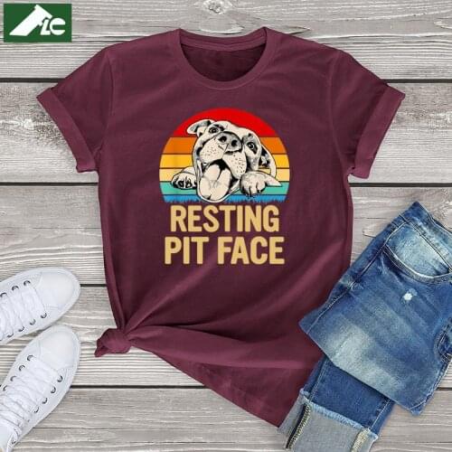 100% Cotton Dog Pitbull Graphic T Shirt Women clothing Resting Pit Face Harajuku Womens Shirt Pittie Unisex Fashion Tee Tops