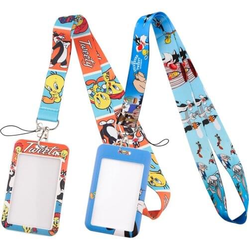 JF0012 Funny Cat and Bird Lanyards with ID Holder Name Tag Badge Holder with Neck Lanyard Bank Credit Card Badge Holder