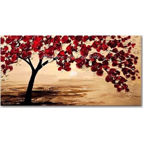 Mintura Wall Picture for Living Room Oil Paintings on Canvas Hand Painted Thick Red Leaf Trees Hotel Decor Wall Art No Framed