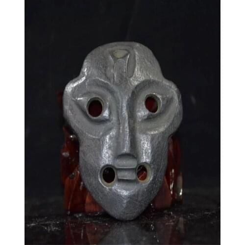 China Hongshan Culture Archaize Black Iron Meteorite Sculpture Mask Statue Handicraft Home Decoration