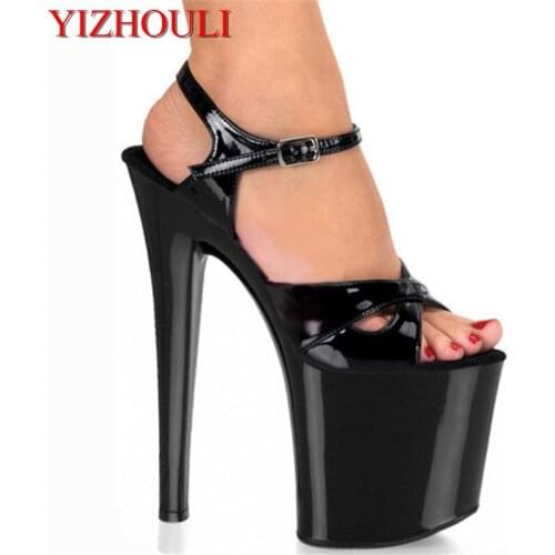 Classic Black Plus Size 20cm Super High Heel Shoes Platform Sandals 8 inch pole dancing Shoes clubbing high heels