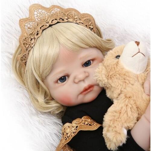 NPK 22" reborn Baby Doll full body Soft Silicone dolls reborn blond curly hair Lifelike real born dolls bebe gift reborn bonecas