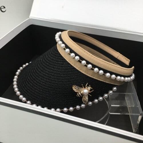 Summer womens visor without top perfume empty top pearl hair hoop hairpin hair empty cap sunshade hat leisure wide-brim tide