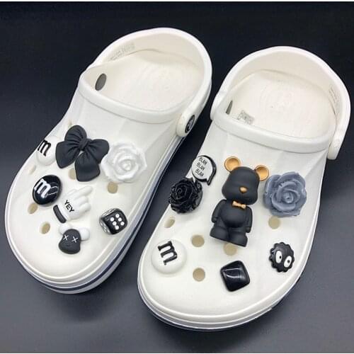 Fashion Hot Sale Croc Charms Designer Luxury Quality Black Bow-knot Shoe Decoration Cute Hairball Charms for Crocs DIY All-match