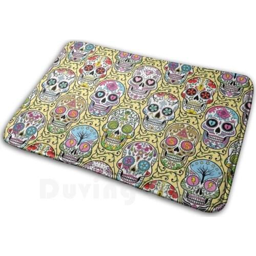 Sugar Skull Mexican Yellow Soft Non-Slip Mat Rug 100 Carpet Cushion Sugar Skull Mexican Mexico Day Of The Dead Dead Skulls