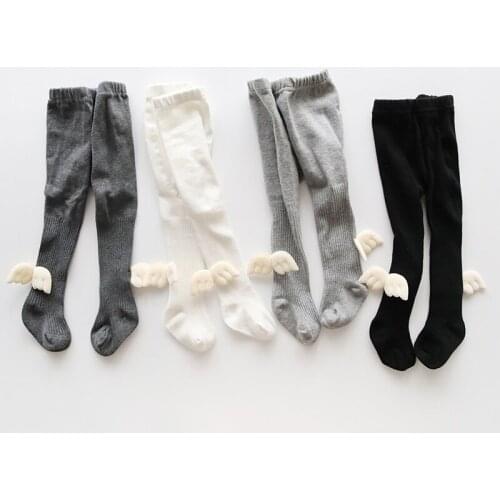 Lovely Girl Pantyhose Angel Wings Baby Solid Color Pantyhose Bow-Knot Fruit Breathable Knitted Cotton Socks