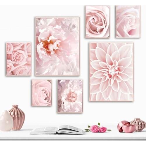 Nordic Pink Flower Dahlia Peony Rose Posters Garden Wall Art Canvas Painting And Prints Wall Pictures For Living Room Home Decor
