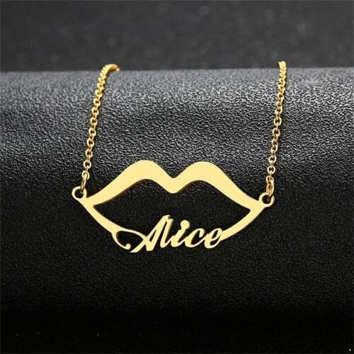 Tangula Customized Name Necklace Sexy Lip Shape Stainless Steel Nameplate Pendant Personalized Letter Ladies Jewelry Couple Gift