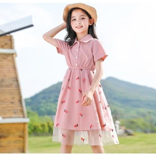Girls Dress Summer Dress 2021 New Childrens Summer Print Single-Breasted Fashion Little Girl A-Line Skirt Princess Dress 5 18 Y