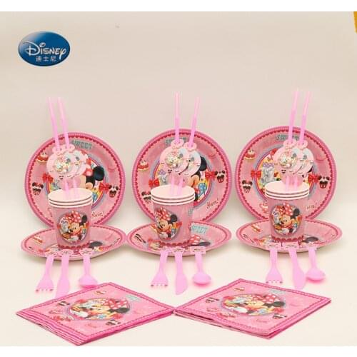 Suitable for 6 People Minnie Mouse Theme Disposable Tableware Set 46pcs/lot Children Birthday Party Decorations Supplies