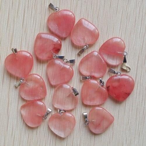 2018 Fashion good quality Natural Watermelon red Stone love Heart Pendants fit jewelry making 50pcs Wholesale free shipping