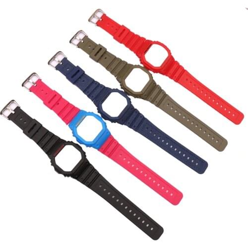 Resin strap case for Casio small square watch strap G DW5600 GW-B5600 5035 sports waterproof rubber bracelet men watch band