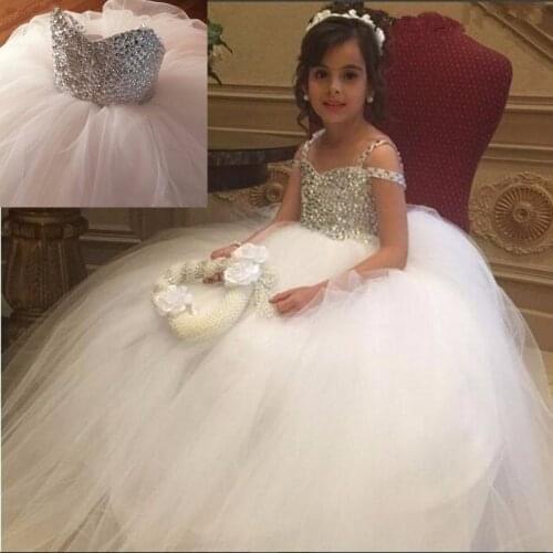 Crystal Beaded Flower Girl Dresses for Weddings Tulle Girl Ball Gown Pageant Evening First Communion Dresses For Girls