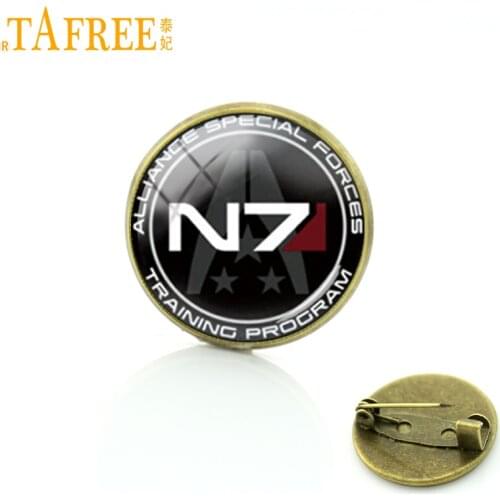 TAFREE Elegant charming winter style Mass Effect Inspired N7 jewelry Mass Effect brooch pins vintage geek men jewelry badge C488