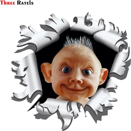 Three Ratels LCS280# 15.2x15cm Elf In The Bullet Hole Colorful Car Sticker Funny Car Stickers Styling Removable Decal
