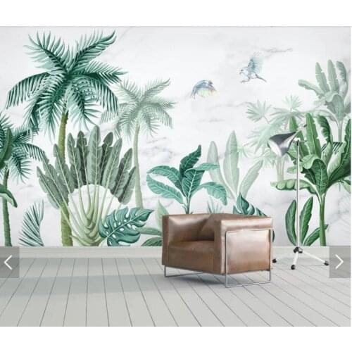 Tropical Leaves Bird Wall Mural Creative Wallpaper Art Wall Decals Murals Contact Paper Modern Rain Forest Leaf Wallpapers