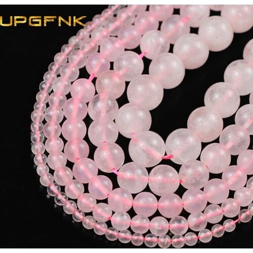 UPGFNK Pink Quartz Crystals Natural Stone Round Loose Spacer beads Beads For Jewelry Making DIY Bracelets Necklace 4/6/8/10/12mm