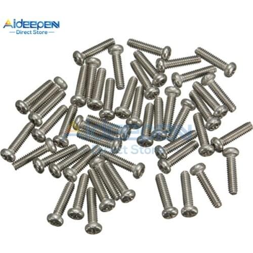50Pcs/lot M2 x 6mm Stainless Steel Round Screw Cross Recessed Pan Head Screws Phillips Screws 0.4mm Spacing