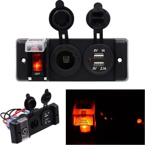Waterproof Rocker Switch Dual USB Charger and Cigarette Lighter Socket for Car RV Marine Boat SUV Sports Car Bus Yacht Ship